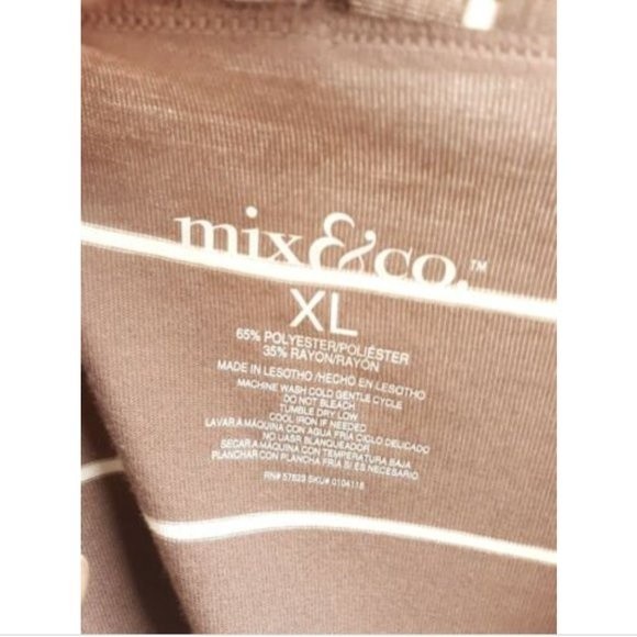 Mix & Co Faux Wrap Short Sleeve Top Size XL Brown Stripes - Picture 4 of 5
